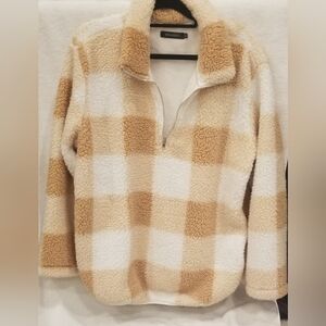 Cozy Plaid Sherpa Pullover Long Sleeve Half Zip Jacket By Merokeety. Size XL